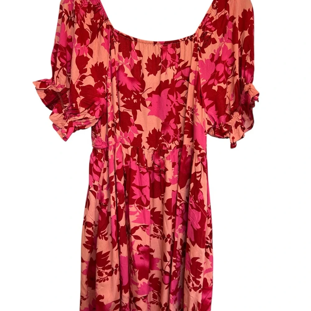 Cupshe NWT Pink Floral Smocked Mini Dress Size M Puff Sleeve Beach Vacation - Picture 5 of 6